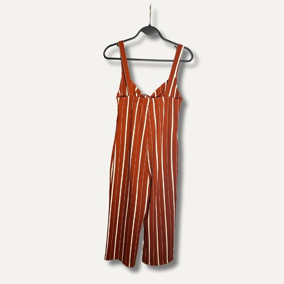 Rust & White Striped Tie-Front Jumpsuit – Lefties – Size Small - Picture 2 of 3